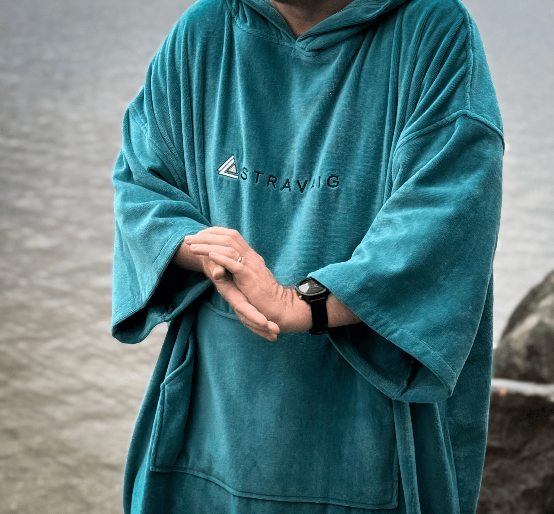 Stravaig Adult Hooded Towel Poncho Changing Robe - Misty Loch Teal - 6