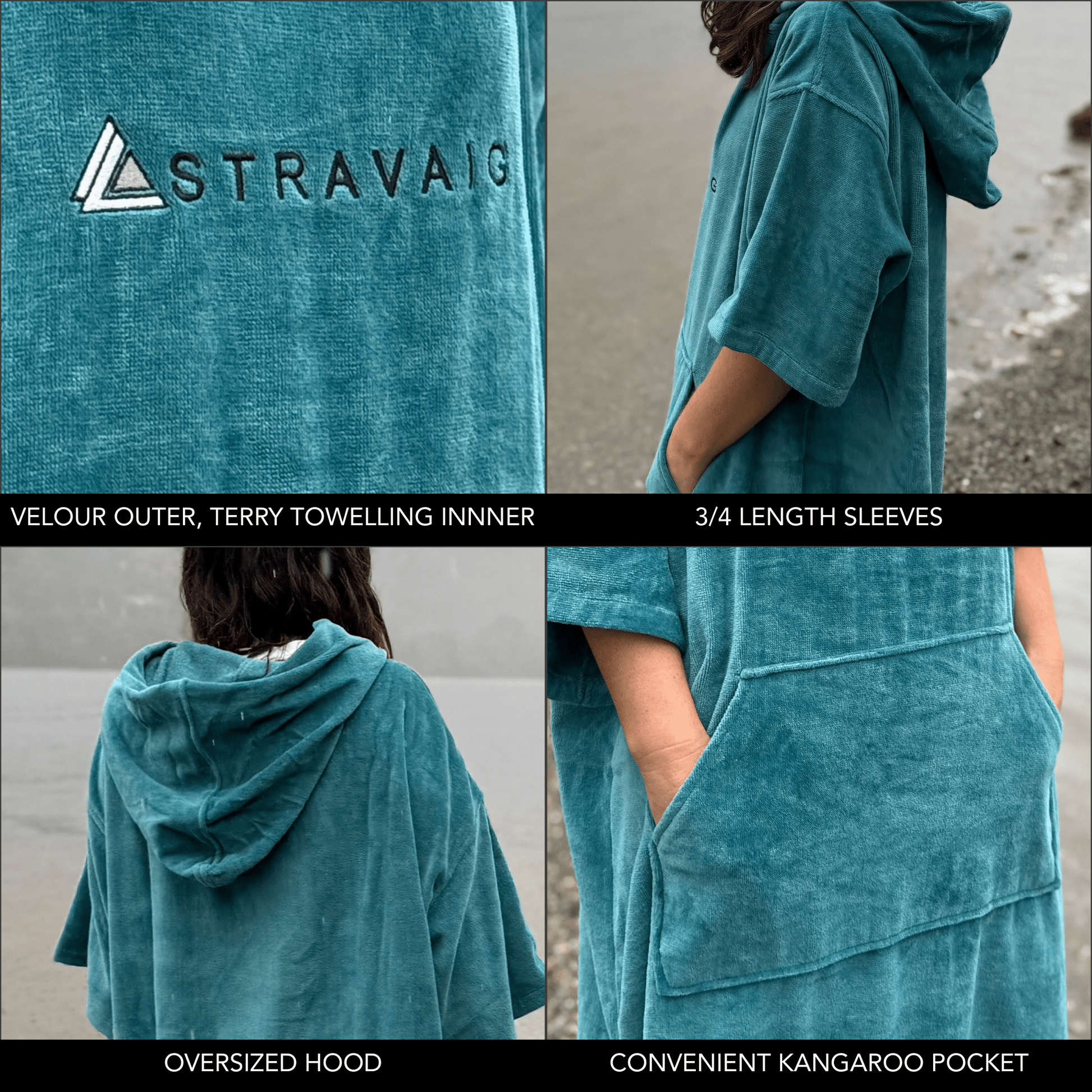 Stravaig Adult Hooded Towel Poncho Changing Robe - Misty Loch Teal - 7
