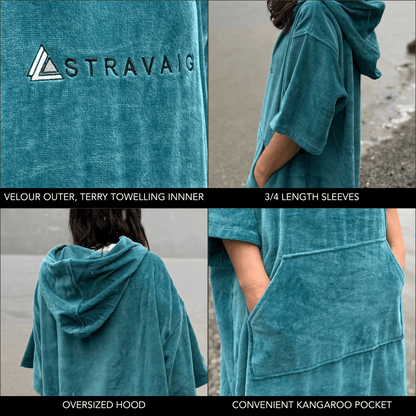Stravaig Adult Hooded Towel Poncho Changing Robe - Misty Loch Teal - 7