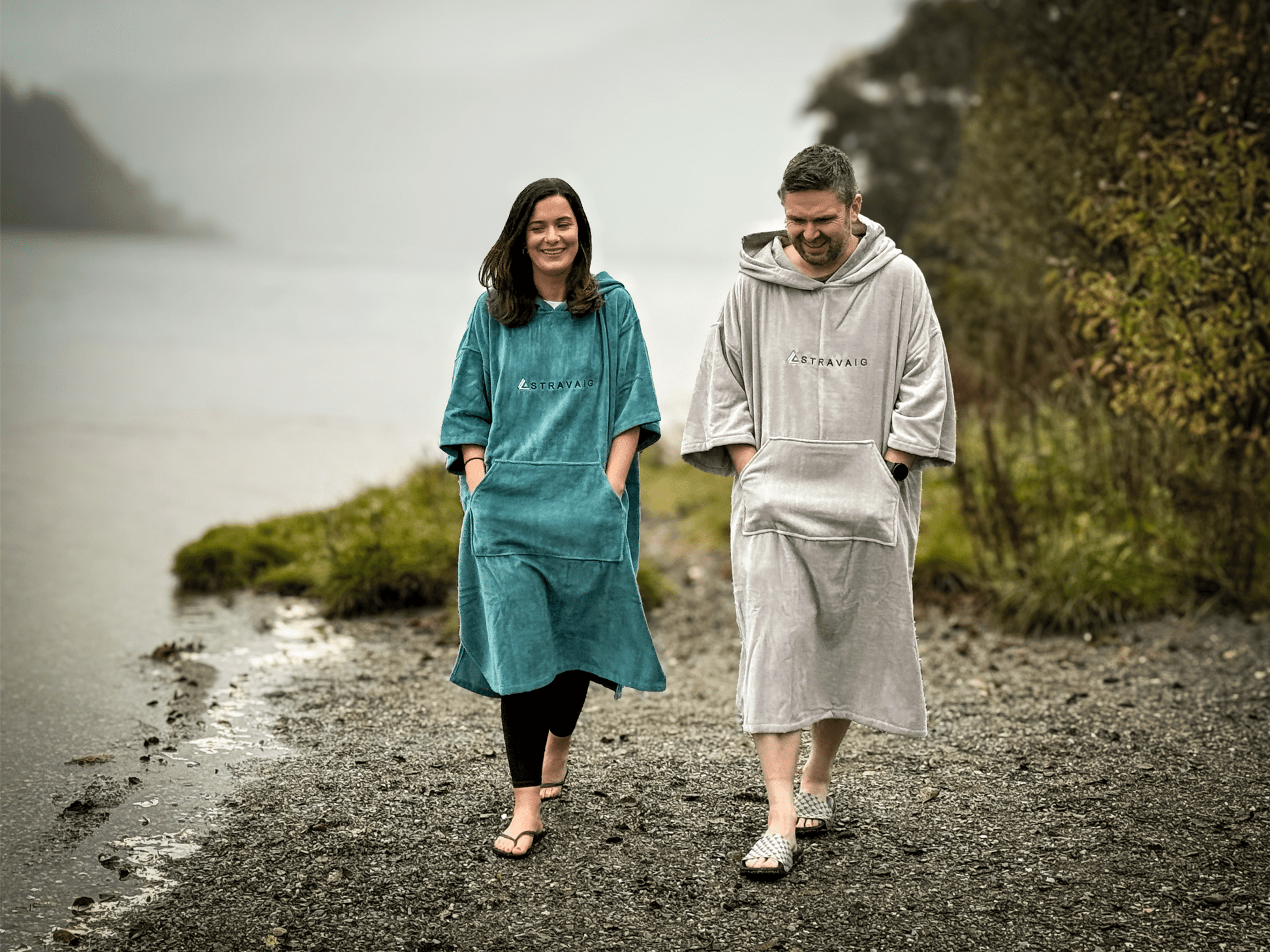 Stravaig Adult Hooded Towel Poncho Changing Robe - Misty Loch Teal - 2