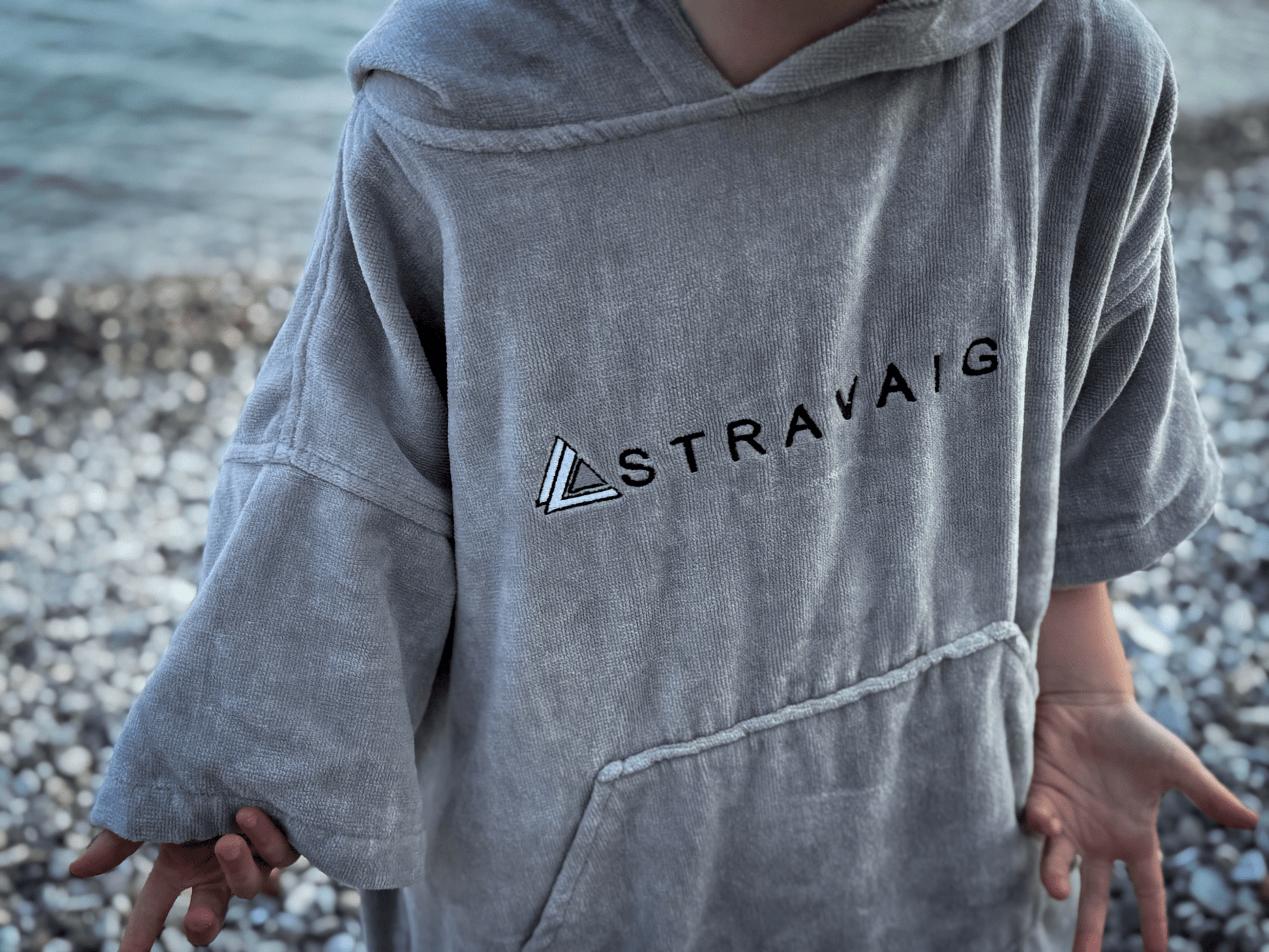 Stravaig Kids Hooded Towel Poncho Changing Robe - Mist Glen (Grey) - 5