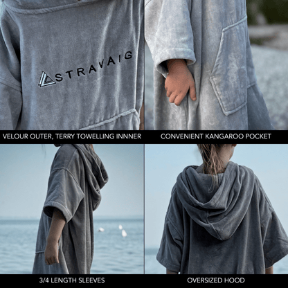 Stravaig Kids Hooded Towel Poncho Changing Robe - Mist Glen (Grey) - 9