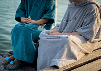 Stravaig Kids Hooded Towel Poncho Changing Robe - Mist Glen (Grey) - 7