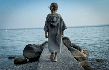 Stravaig Kids Hooded Towel Poncho Changing Robe - Mist Glen (Grey) - 3