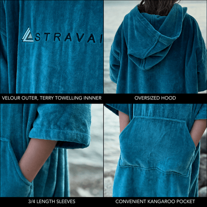 Stravaig Kids Hooded Towel Poncho Changing Robe - Misty Loch Teal - 8