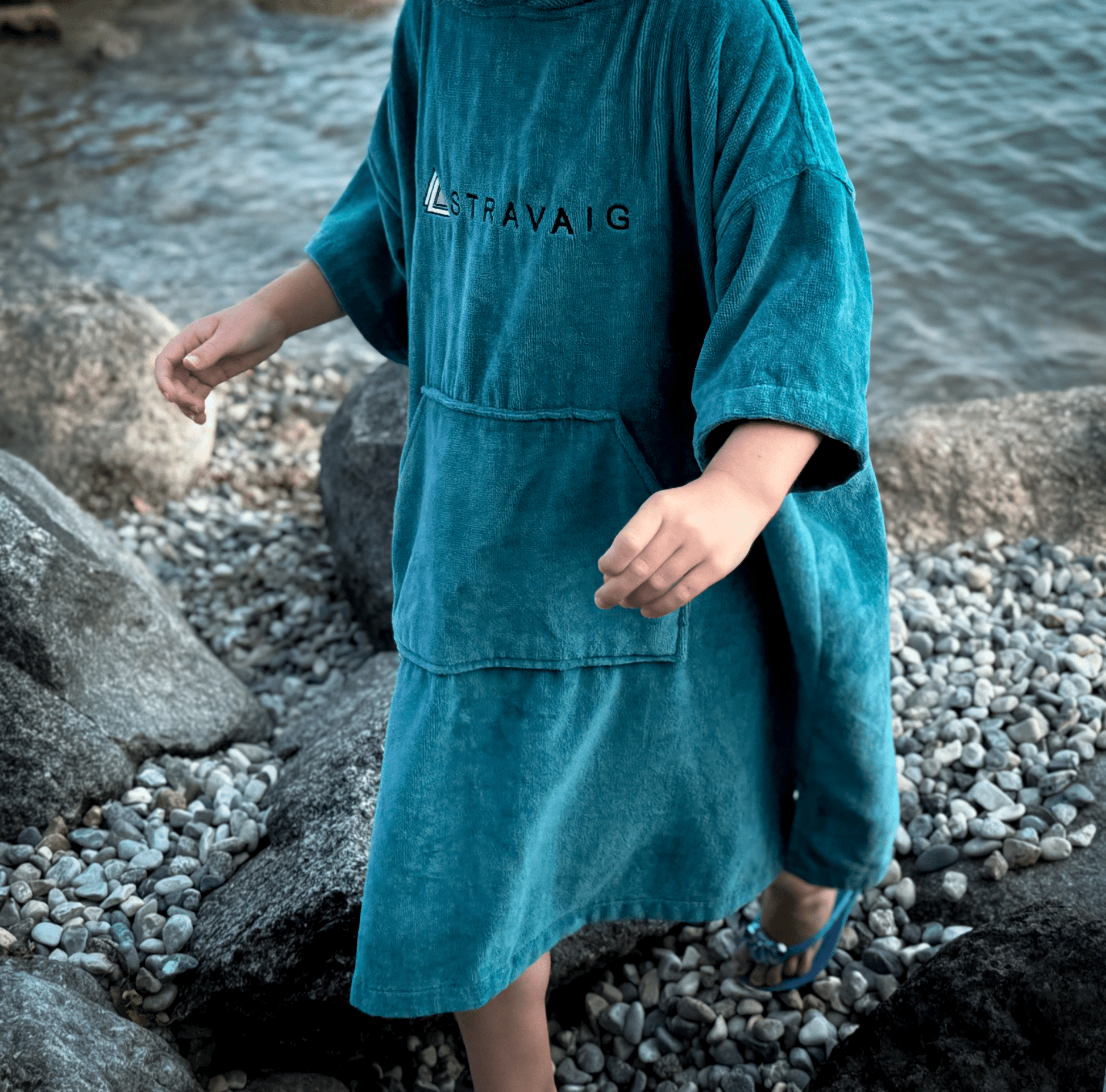 Stravaig Kids Hooded Towel Poncho Changing Robe - Misty Loch Teal - 3